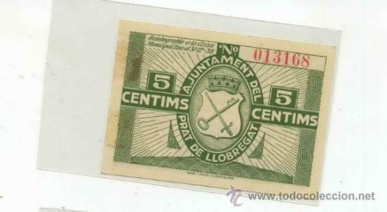 Billetes locales: PRAT DE LLOBREGAT 5 C&Eacute;NTIMOS - Foto 2