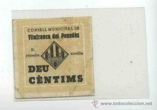 Billetes locales: VILAFRANCA DEL PENED&Egrave;S 0,10 PTA - Foto 1