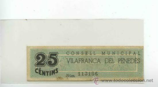 Billetes locales: VILAFRANCA DEL PENED&Egrave;S 0,25 PTA - Foto 2