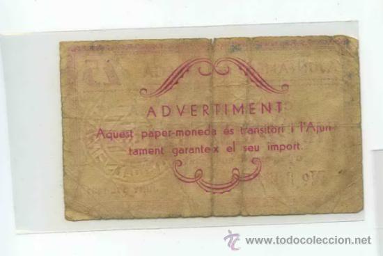 Billetes locales: T&Agrave;RREGA 0,25 PTA - Foto 2