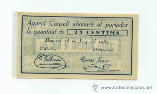 Billetes locales: MONT-RAL 25 CTS - Foto 2