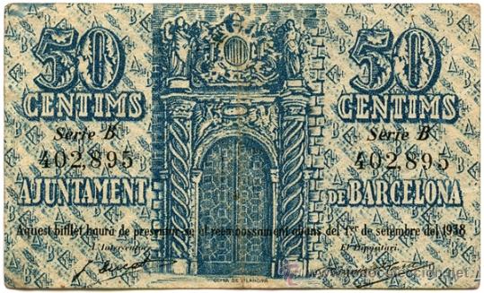 Billetes locales: Ajuntament de Barcelona. 50 centims - Foto 2