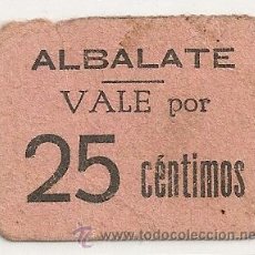 Billetes locales: 25 CENTIMOS DE ALBALATE DE CINCA. MUY RARO