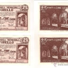 Billetes locales: BILLETE LOCAL DE TORELLÓ DE 25 CÉNTIMOS DE 1937 PAREJA CORRELATIVA. SC. CATÁLO TURRÓ-2909. (L228).. Lote 41689499