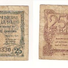 Billetes locales: BILLETE LOCAL DE VILANOVA I LA GELTRÚ DE 25 CÉNTIMOS DE 1937 SERIE A. MBC- CATÁLOGO TURRÓ-3312 (L250. Lote 41709644