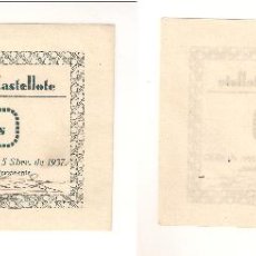 Billetes locales: BILLETE LOCAL DE CASTELLOTE DE 50 CÉNTIMOS DE 1937. SC. CATÁLOGO MONTANER Y GARÍ-496B. (L263).. Lote 41767372