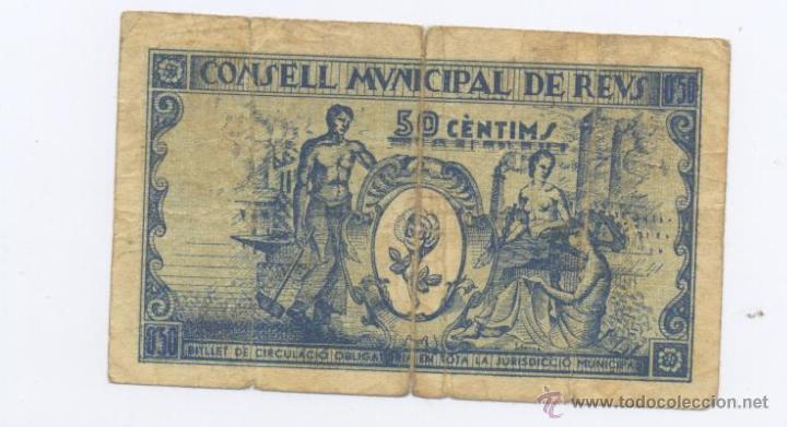 Billetes locales: REUS- CONSEJO MUNICIPAL- 50 CENTIMOS- 14-04-1937 - Foto 2 - 42702226