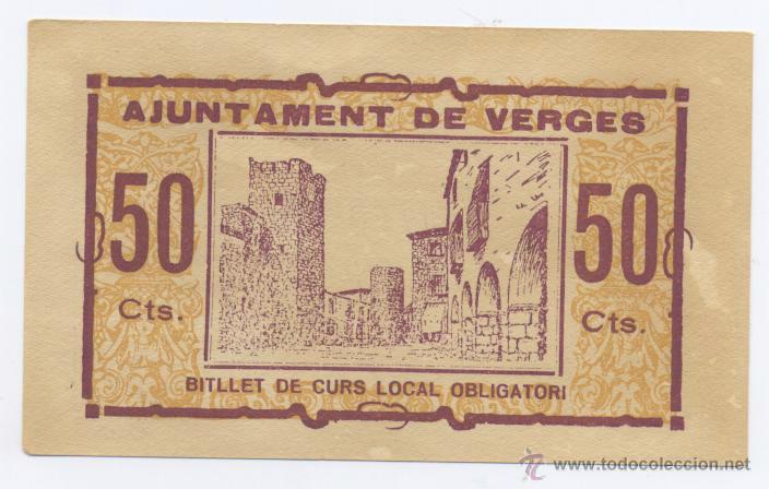 Billetes locales: VERGES- AYUNTAMIENTO- 50 CENTIMOS- - Foto 2