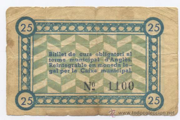 Billetes locales: ANGLES- GERONA- 25 CENTIMOS- 22-06-1937 - Foto 2