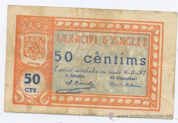 Billetes locales: D&acute;ANGLES- GERONA- 50 CENTIMOS- 09-11-1937 - Foto 1