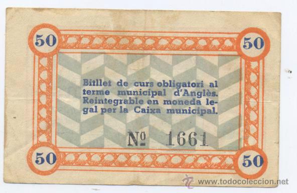 Billetes locales: D&acute;ANGLES- GERONA- 50 CENTIMOS- 09-11-1937 - Foto 2