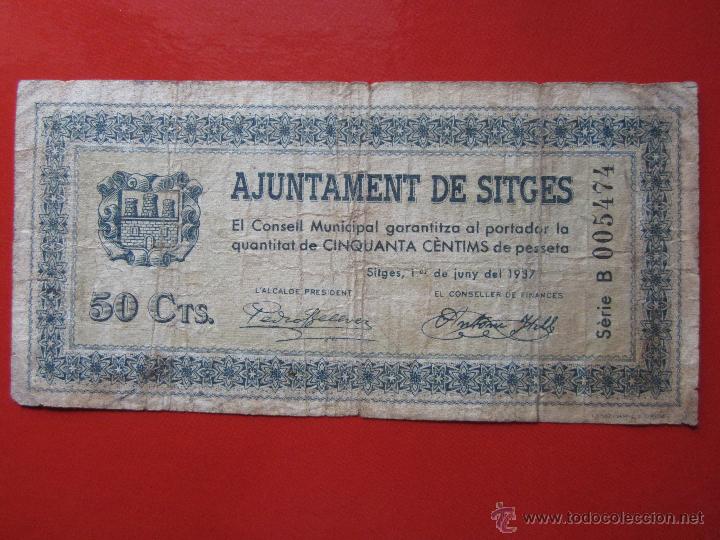 Billetes locales: ayuntamiento de sitges - 50 centimos - original - Foto 2