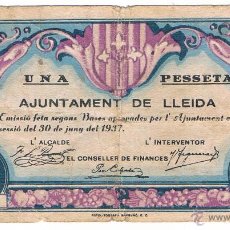 Billetes locales: PESETA AYUNTAMIENTO DE LLEIDA 1937 GUERRA CIVIL **-. Lote 47867570