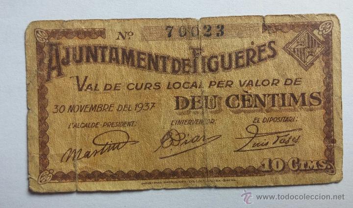 Billetes locales: Billete FIGUERES 10 c&eacute;ntimos 1937. - Foto 1