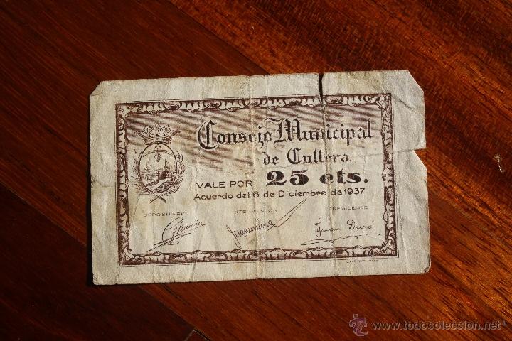 Billetes locales: CULLERA, 25 CENTIMOS 1937 - Foto 1