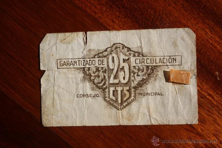 Billetes locales: CULLERA, 25 CENTIMOS 1937 - Foto 2