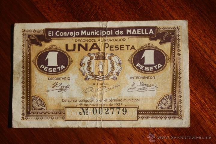 Billetes locales: MAELLA, 1 PESETA 1937 - Foto 1