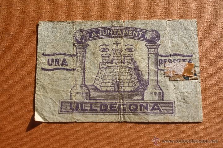 Billetes locales: D&acute;ULLDECONA, UNA PESSETA 1937 - Foto 2