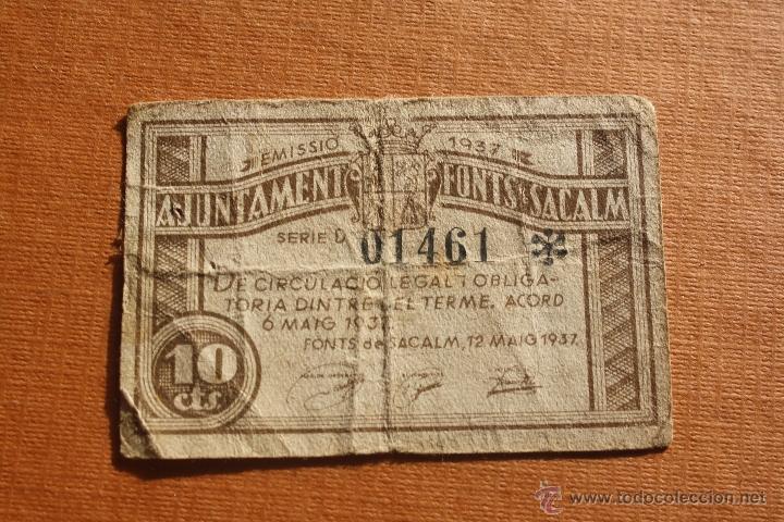 Billetes locales: FONTS DE SACALM, 10 CTS 1937. - Foto 1