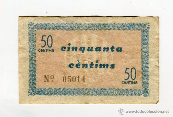 Billetes locales: CODINES DEL VALLES CINQUANTA (50) CENTIMS MAIG DE LANY 1937 - Foto 1