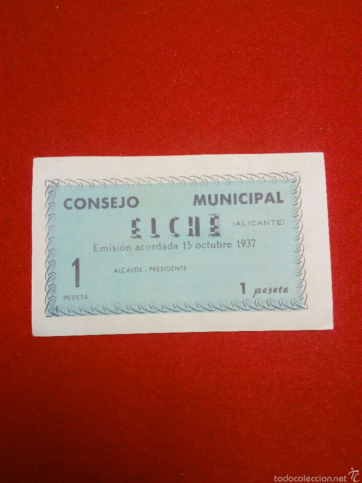 Billetes locales: ELCHE 1 PESETA 1937 - Foto 2