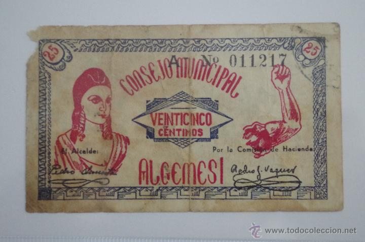 Billetes locales: BILLETE LOCAL DE 25 CTS DE ALGEMESI VALENCIA - Foto 1