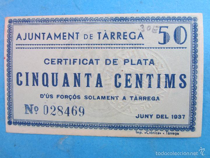 Billetes locales: ajuntament de tarrega , cinquanta centims , juny 1937 - Foto 1