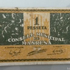 Billetes locales: BILLETE LOCAL 1 PESSETA CONSELL MUNICIPAL DE MANRESA 1937