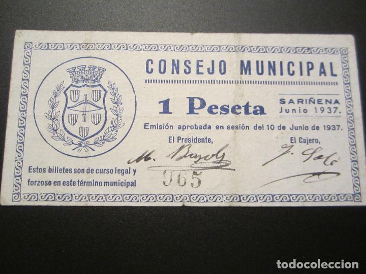 Billetes locales: 1 peseta de Sari&ntilde;ena - Foto 2