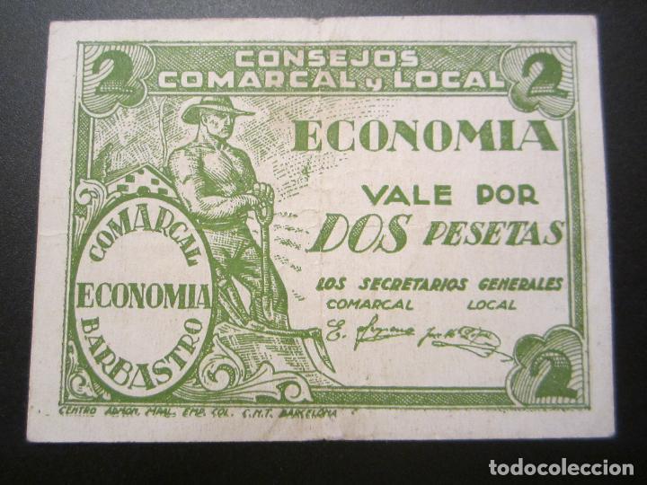 Billetes locales: 2 pesetas de Barbastro (Consejo Comarcal) - Foto 2