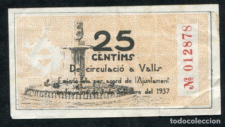 Billetes locales: VALLS (Tarragona) - 25 Centimos 1937 - Foto 2