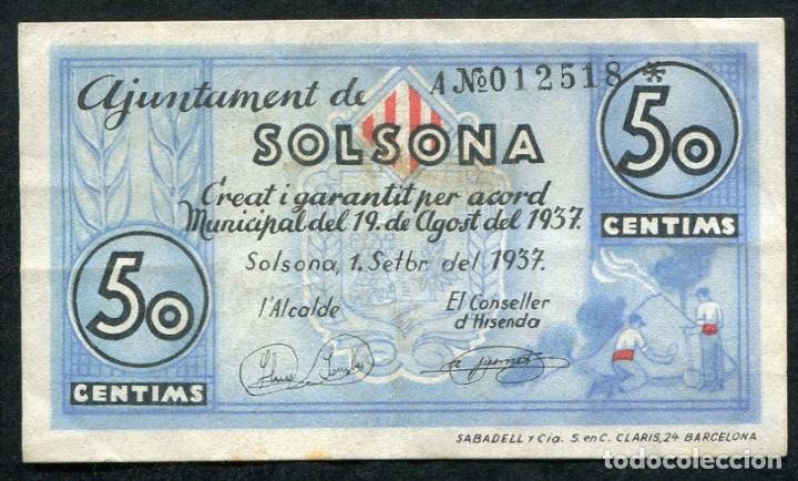 Billetes locales: SOLSONA (Lerida - Lleida) 50 Centimos 1937 - Foto 1