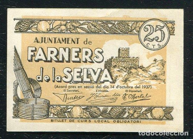 Billetes locales: FARNERS DE LA SELVA (Gerona) - 25 Centimos 1937 - Foto 1