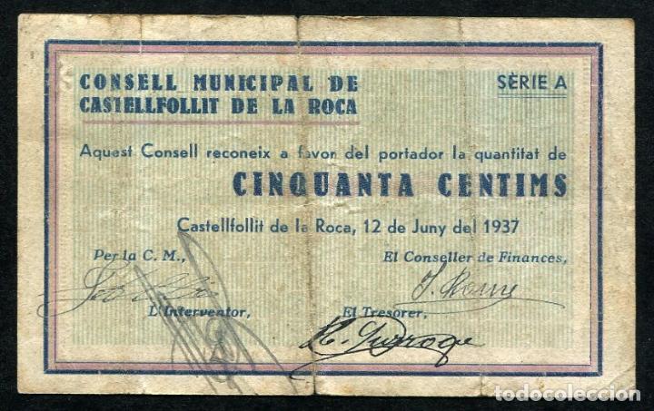 Billetes locales: CASTELLFOLLIT DE LA ROCA (Gerona) - 50 Centimos 1937 - Foto 1