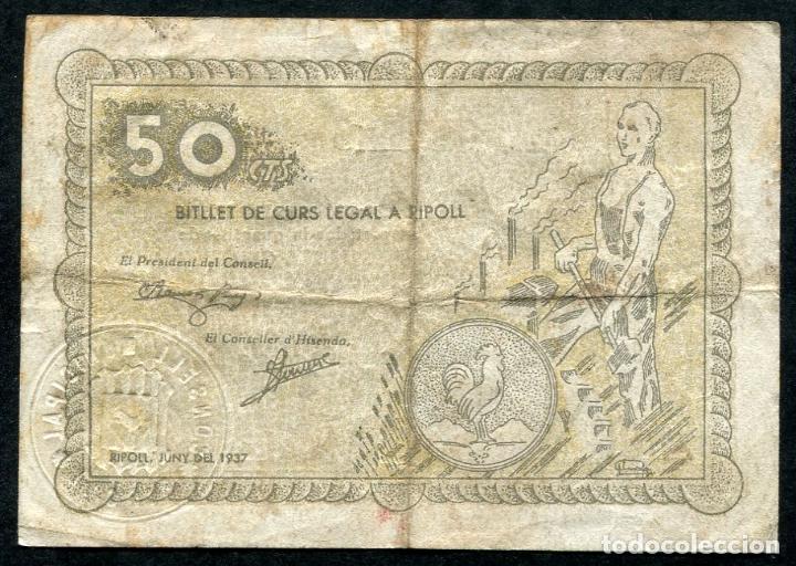 Billetes locales: RIPOLL (Gerona) - 50 Centimos 1937 - Foto 2