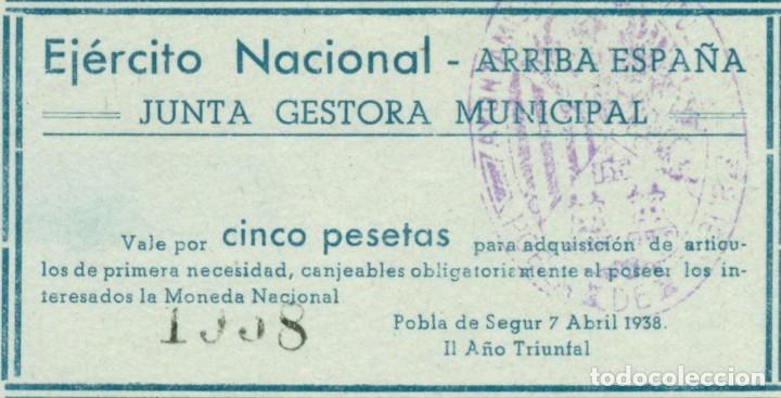 Billetes locales: 5 PTAS. DE POBLA DE SEGUR EJERCITO NACIONAL S/C - Foto 1