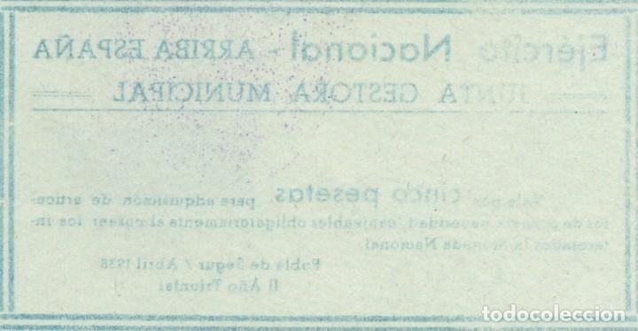 Billetes locales: 5 PTAS. DE POBLA DE SEGUR EJERCITO NACIONAL S/C - Foto 2