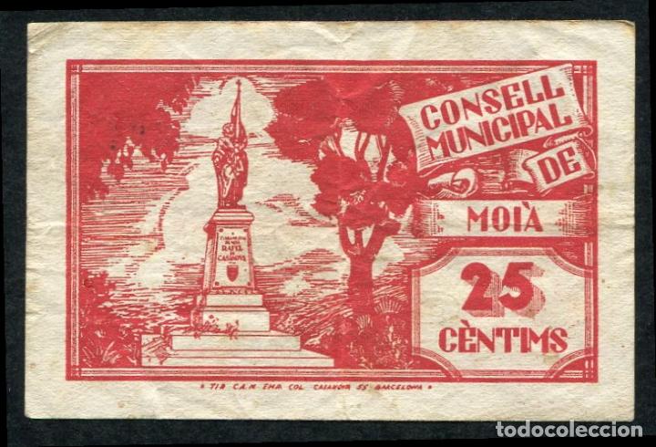 Billetes locales: MOIA (Barcelona) - 25 Centimos 1937 - Foto 2