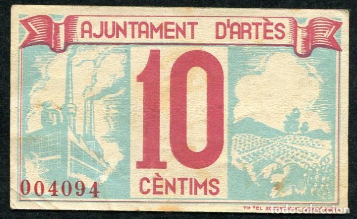 Billetes locales: ARTES (Barcelona) - 10 Centimos 1937 - Foto 2