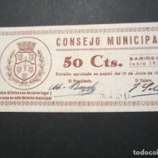 Billetes locales: 50 CÉNTIMOS DE SARIÑENA (HUESCA) EXCELENTE CONSERVACIÓN. Lote 110156023
