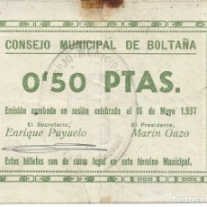 Billetes locales: BILLETE LOCAL GUERRA CIVIL. BOLTAÑA ( HUESCA). 0,50 PESETAS