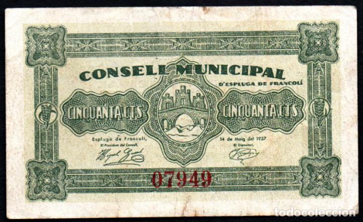 Billetes locales: ESPLUGA DE FRANCOLI 50 Centimos 1937 - EBC - Foto 1