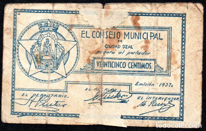 Billetes locales: CIUDAD REAL - 25 Cent. 1937 - MBC - Foto 1