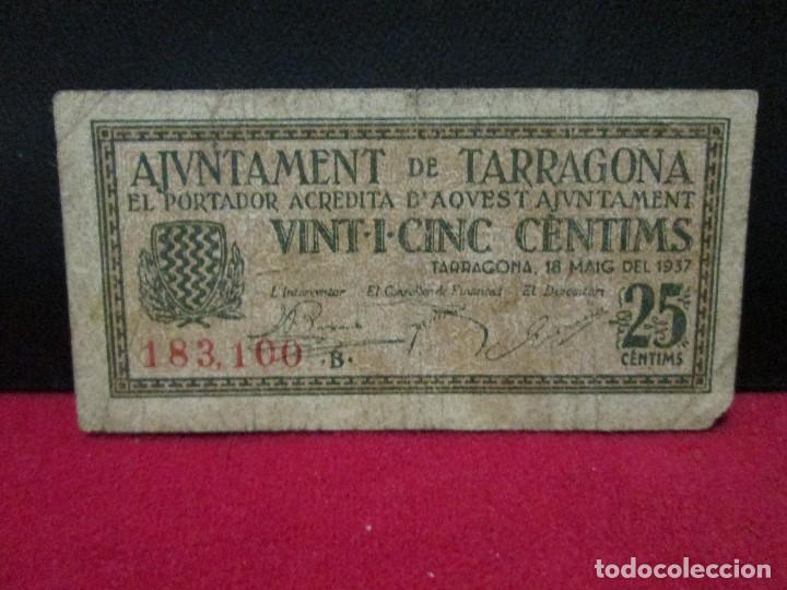 Billetes locales: 25 CENTIMS AJUNTAMENT DE TARRAGONA 1937 - Foto 1