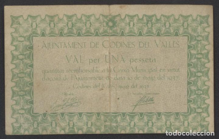 Billetes locales: J.B. BILLETE DE CODINES DEL VALL&Egrave;S , 1 PESETA - Foto 1