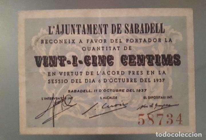 Billetes locales: Billete de Sabadell - 25 c&eacute;ntimos - Foto 1