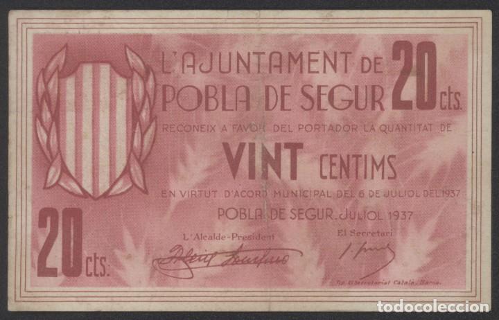 Billetes locales: J.B. BILLETE DE POBLA DE SEGUR , 20 C&Eacute;NTIMOS - Foto 1