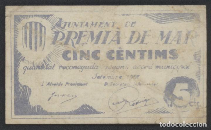 Billetes locales: J.B. BILLETE DE PREMI&Agrave; DE MAR , 5 C&Eacute;NTIMOS - Foto 1