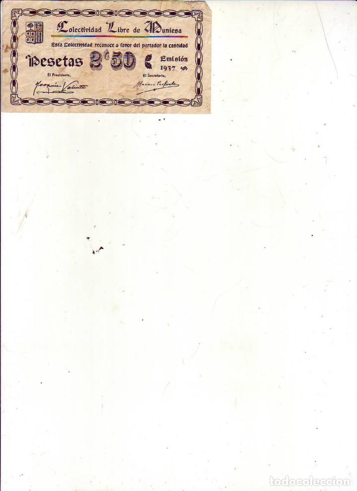 Billetes locales: Colectividad Libre de Muniesa 2,50 Pesetas - Foto 1