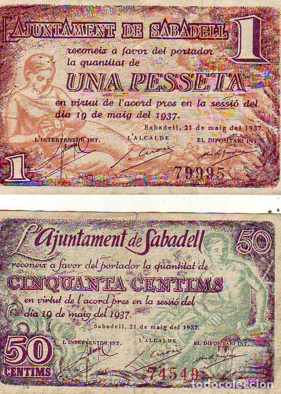 Billetes locales: Ayuntament de Sabadell 2 valores - Foto 1